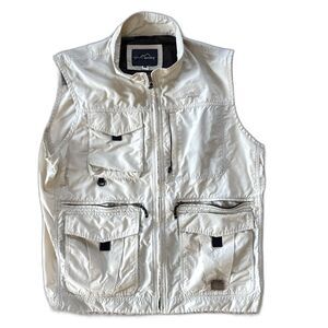Eddie Bauer Vest Mens XL Beige Utility Pocket V-Neck Full Zip Fishing Gorpcore